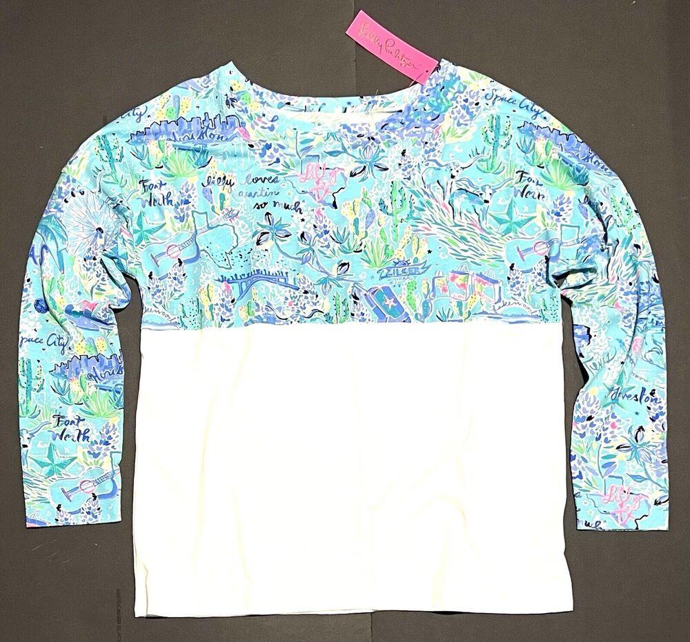 Lilly Pulitzer Sz XL Finn Top Lilly Loves Texas T-Shirt Bayside Blue NWT